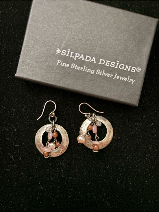 Silpada Jewelry - Silpada Pink Quartz Sterling Silver Hammered Hoop Earrings